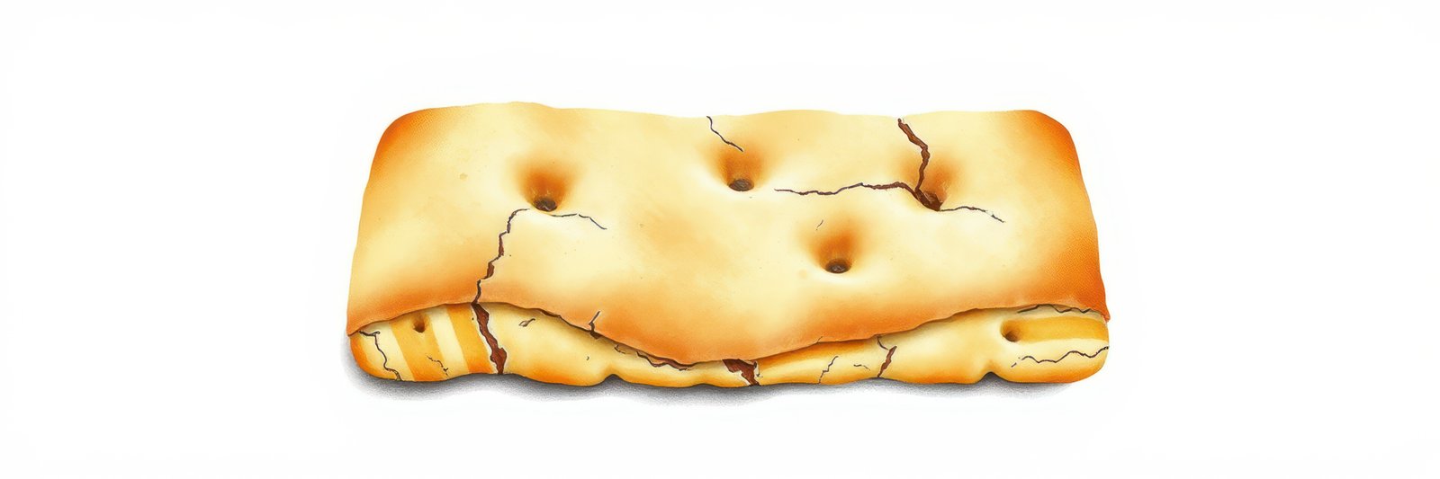 Delicious flatbread with a golden crust and distinctive crackled texture sits on a white background